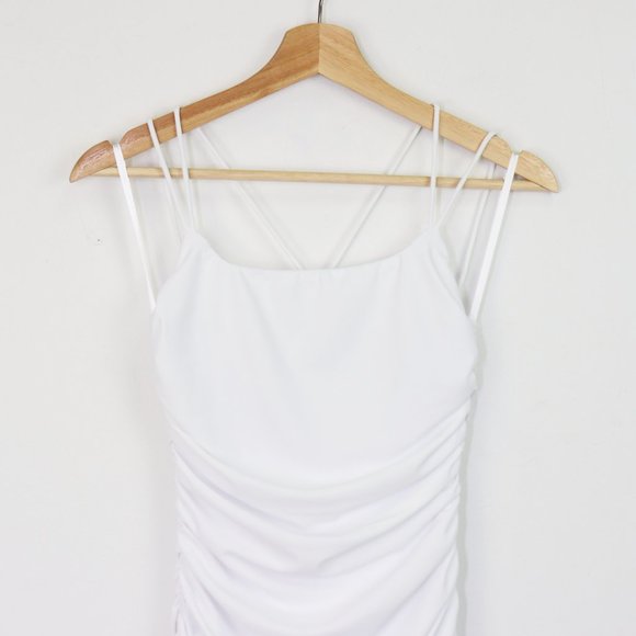NWT superdown Lisa Ruched Mini Dress Strappy Sleeveless Bodycon White Small - Picture 7 of 9